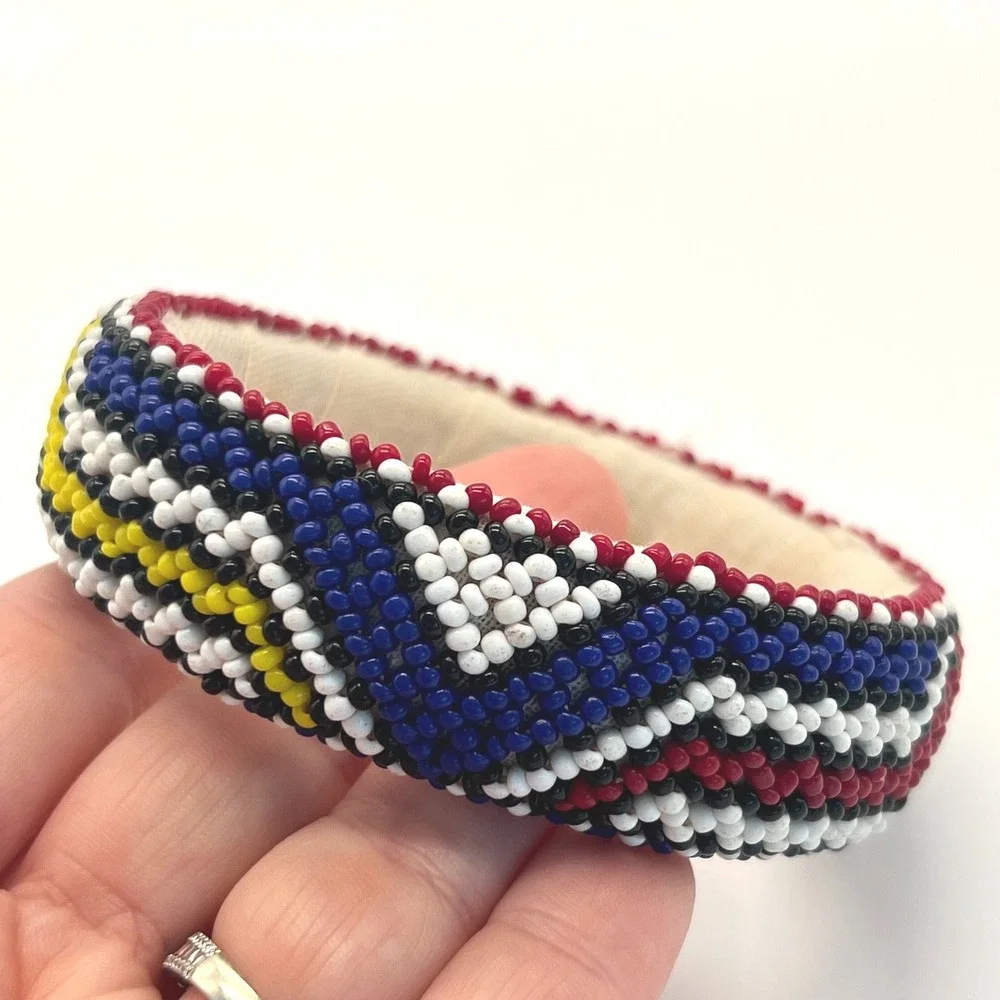Vintage Seed Beaded Bangle Bracelet‎ Multicolored Geometric